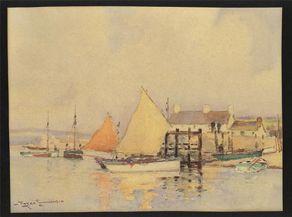Eyres Simmons (1872-1955) - Watercolour Painting - Boats In Harbour1
