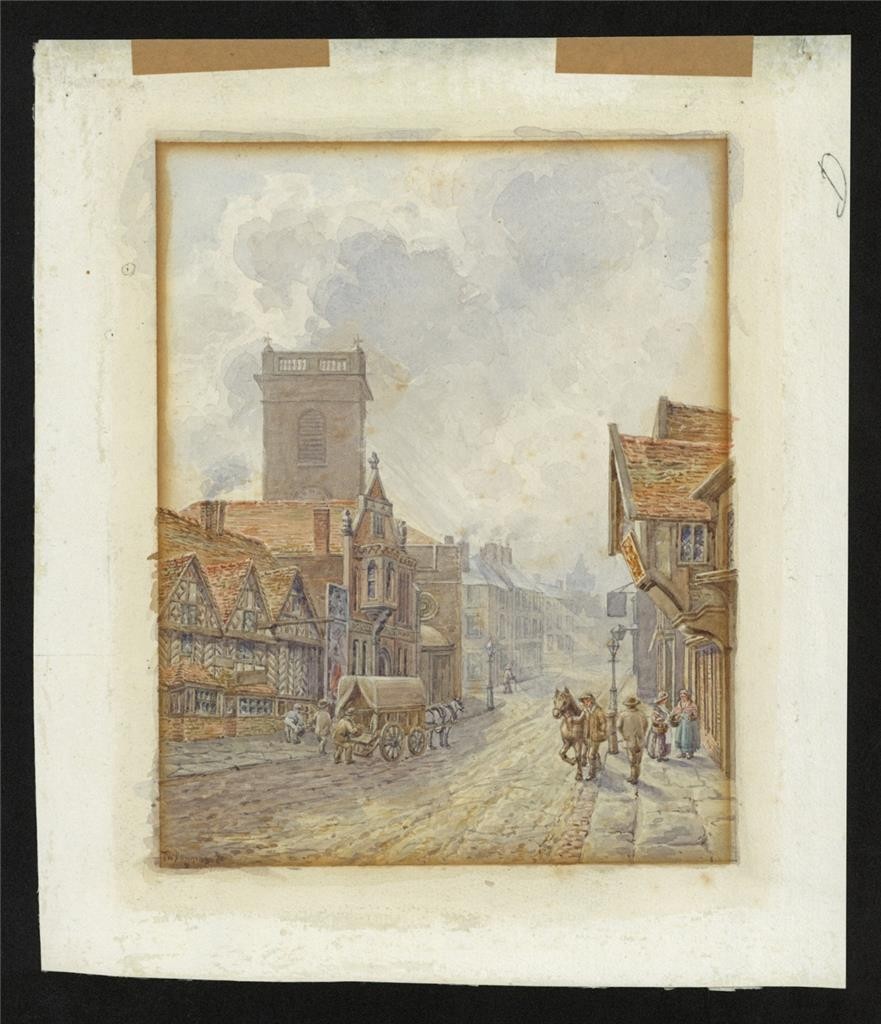 T W Downing Antique Watercolour Painting The Old Crown Birmingham2
