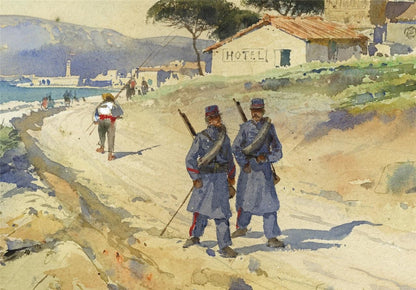 Pierre Comba (1859-1934) Watercolour Painting - French Military In Coastal Scene3