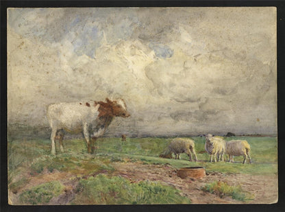 John Pedder (1850-1929) Watercolour Painting Cows & Sheep Rural Landscape1