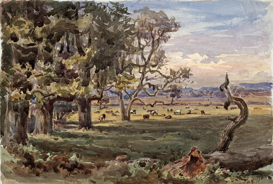 TREES IN LANDSCAPE HAM SURREY Victorian Watercolour Painting 18760