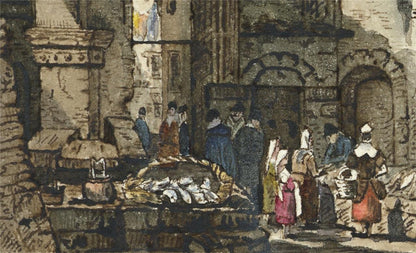 Style Of Samuel Prout The Fish Market, Rome Watercolour Painting 19th Century4