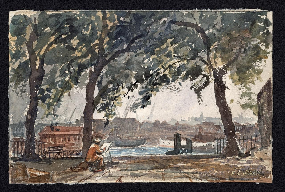 Frederick Charles Winby Watercolour Painting - Artist On Riverbank Maybe London4