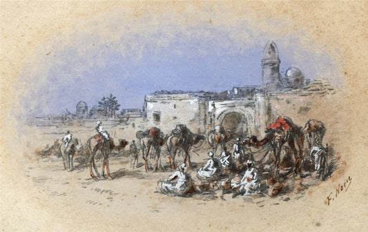 Frank V. Norie - Miniature Watercolour Painting North African Scene 19th Century0