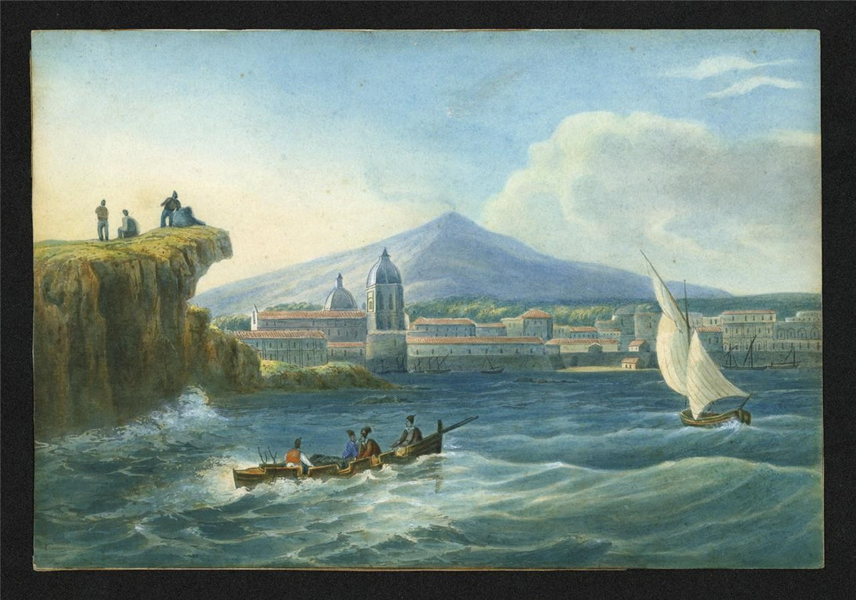 Catania Sicily Italy Watercolour Painting 19th Century Grand Tour1