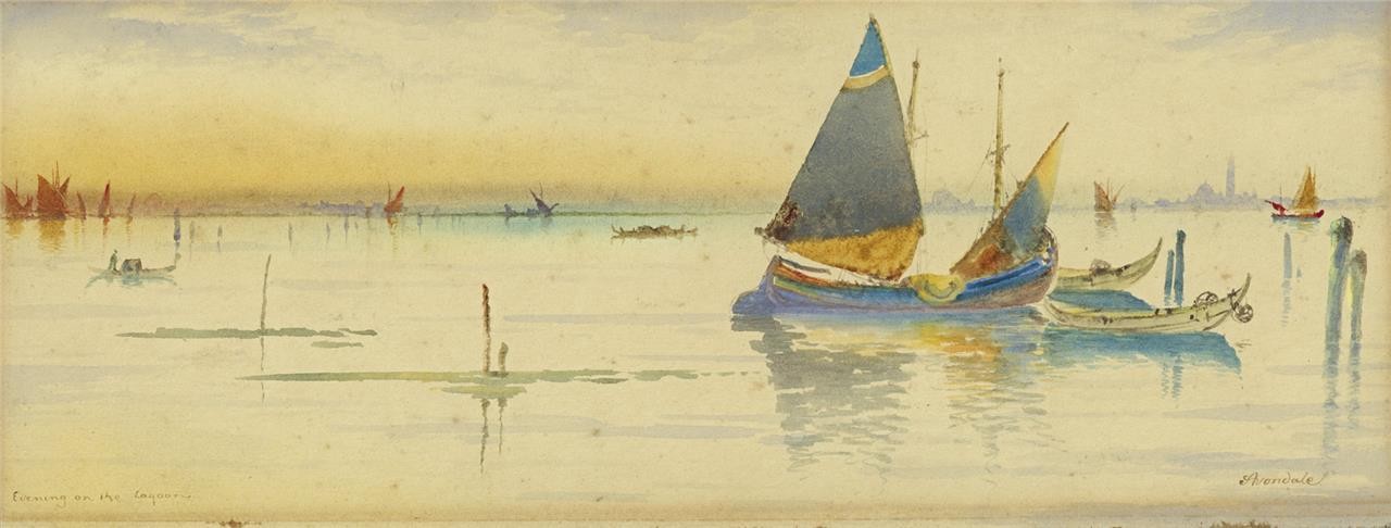 Evening On The Lagoon Venice Italy - Watercolour Painting - Signed Avondale0