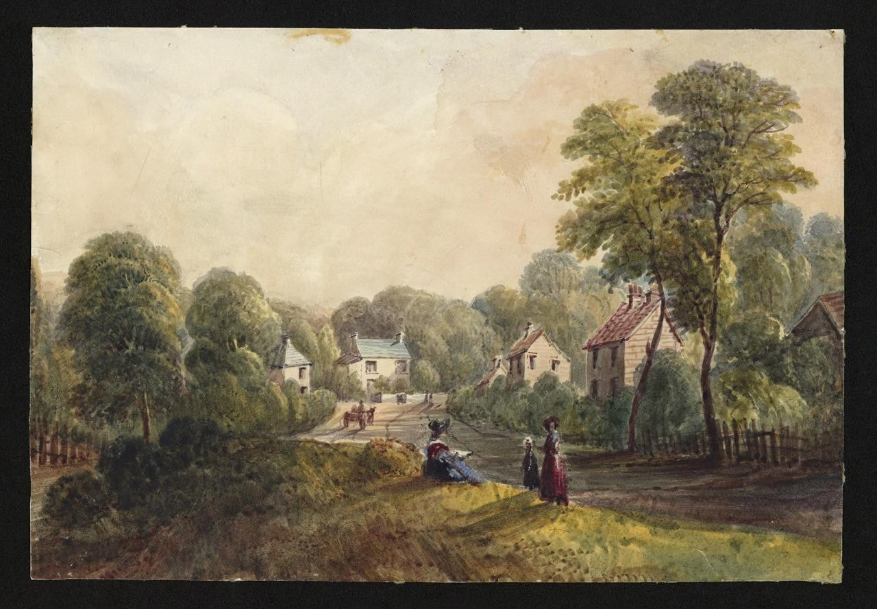 Mary Webster (1794-1883) Watercolour Painting - Cottages At Sudbury London 18401