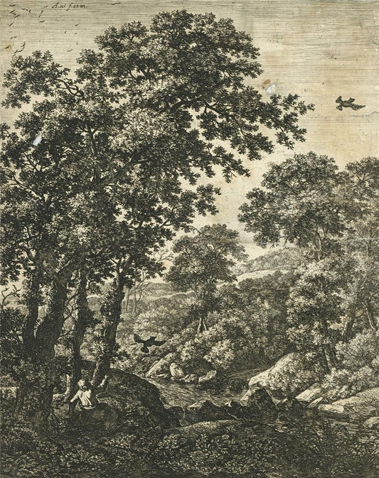 Antonie Waterloo - Antique Etching - Elijah Fed by the Ravens - T Sivright Stamp0