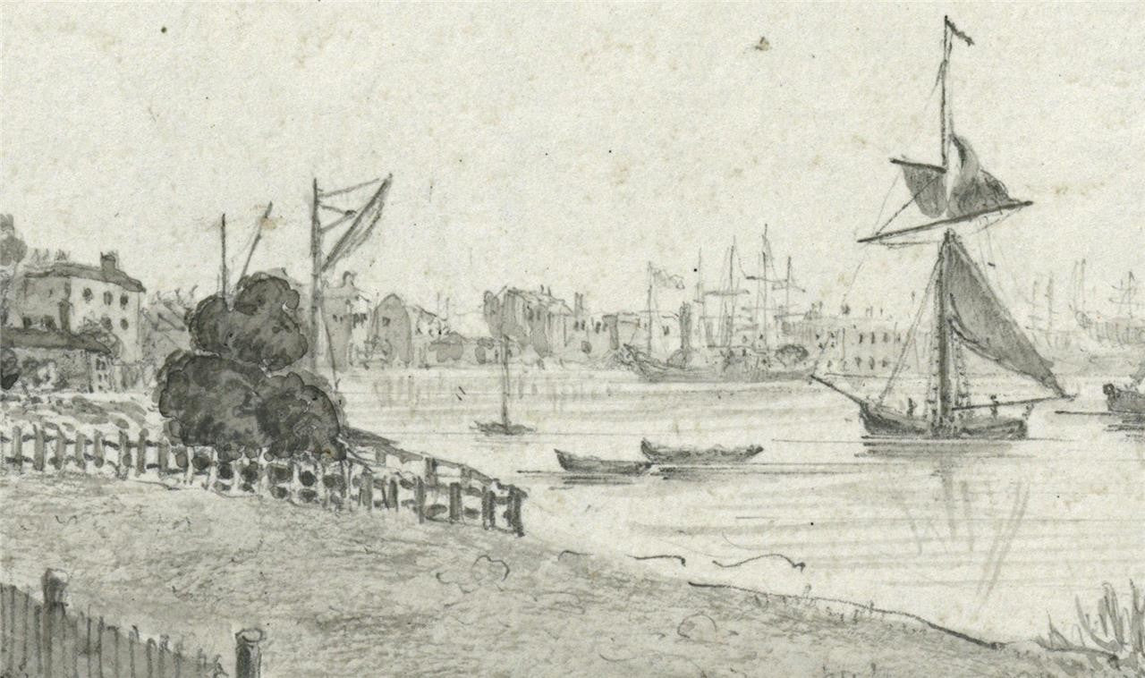 James Wilcox (17781865) Watercolour Painting  Blackwall Reach London 184314