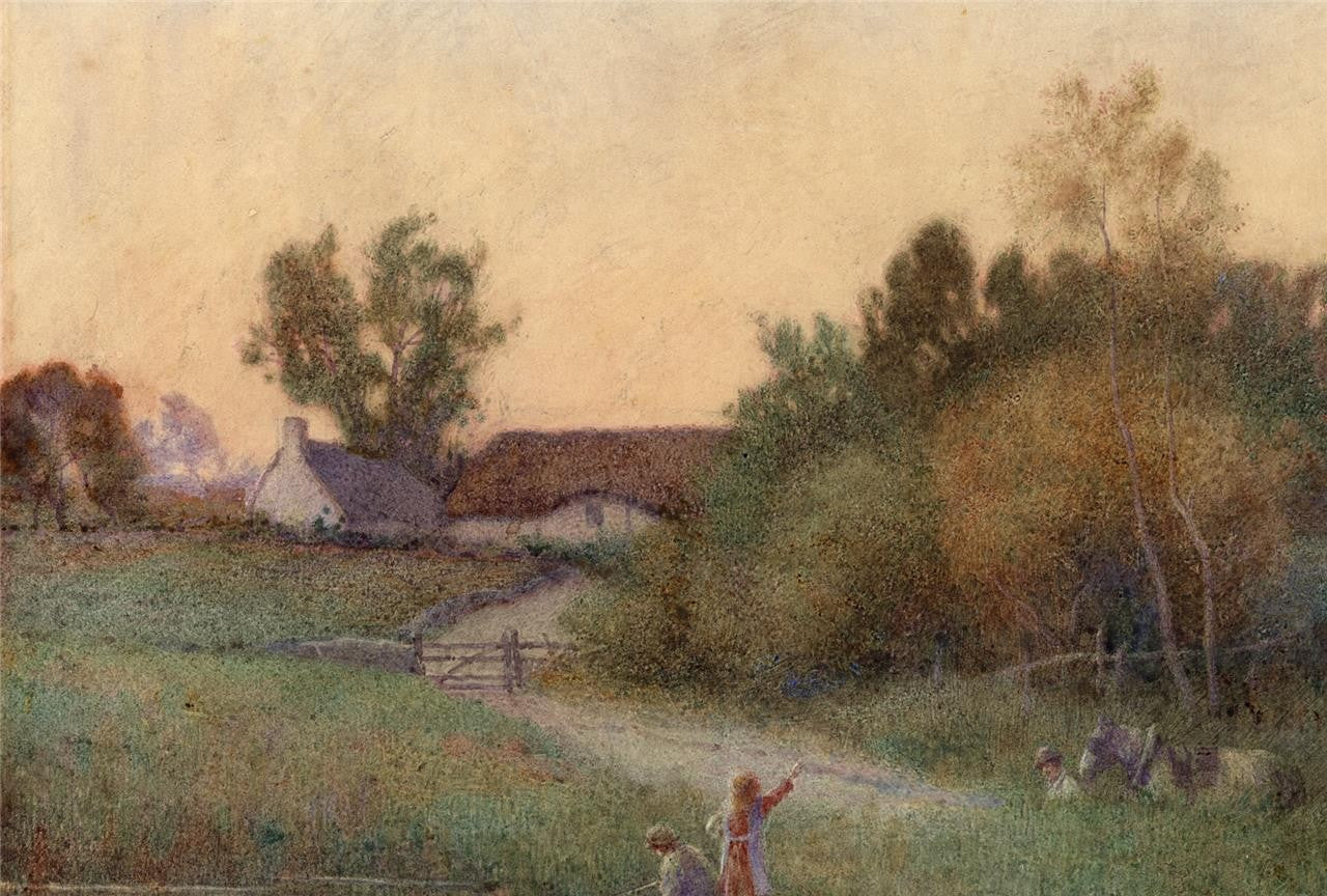 Percy Brooke (1869-1916) Watercolour Painting - Figures In Rural Landscape 19085