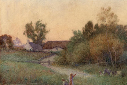 Percy Brooke (1869-1916) Watercolour Painting - Figures In Rural Landscape 19085