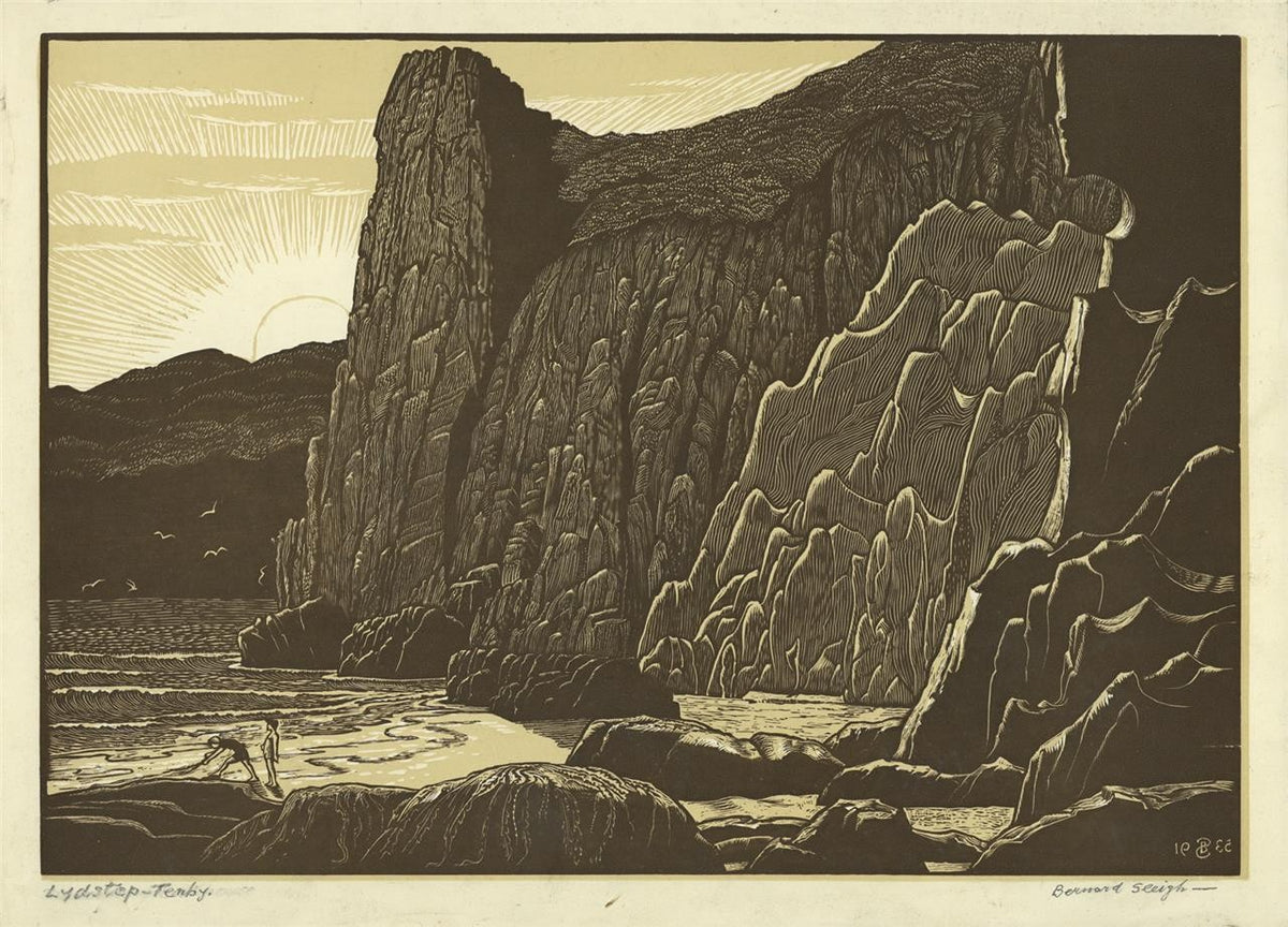 Bernard Sleigh (1872-1954) Pencil Signed Woodcut Lydstep Tenby Wales 19354