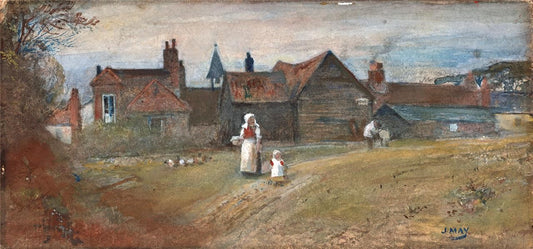 J May - Watercolour Painting - Figures In Farm Landscape0
