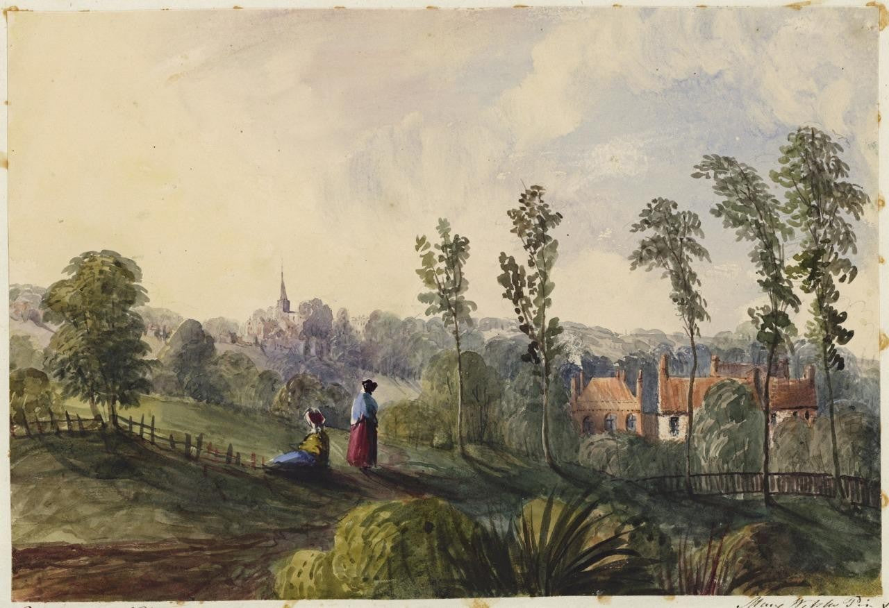 Mary Webster (1794-1883) Watercolour Painting - Distant View Harrow London c18410