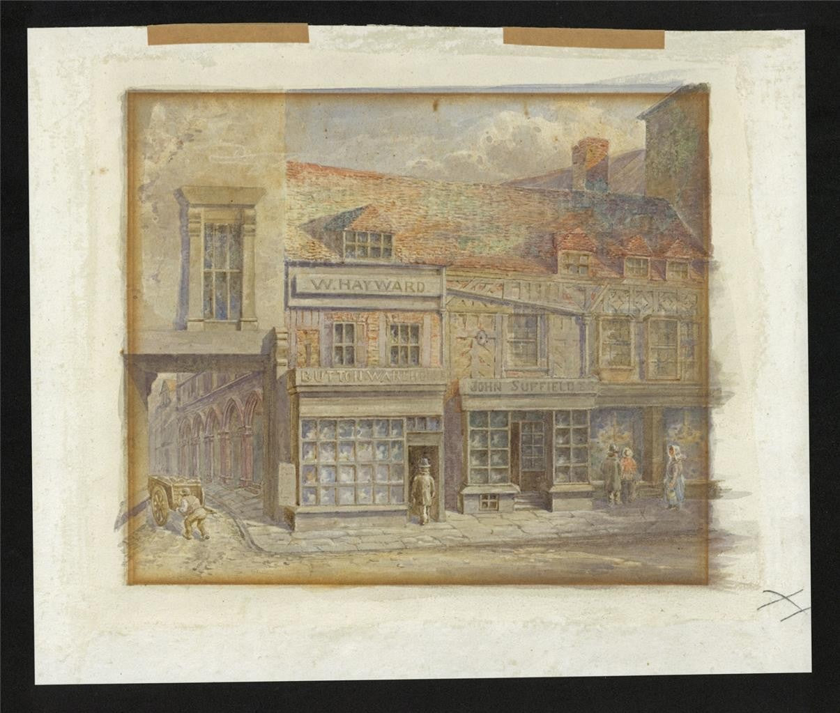 T W Downing Antique Watercolour Painting Bull Street and Crooked Lane Birmingham2