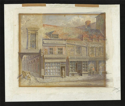 T W Downing Antique Watercolour Painting Bull Street and Crooked Lane Birmingham2