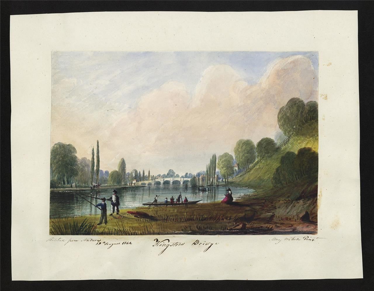 Mary Webster (1794-1883) Watercolour Painting Kingston Bridge London 18421