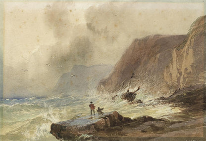 David Hall McKewan Watercolour Painting Shipwreck Rocky Coastline - 19th Century0
