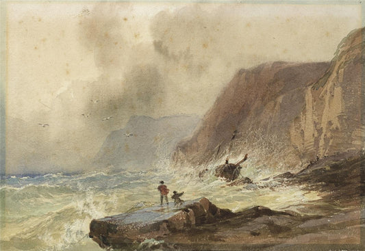David Hall McKewan Watercolour Painting Shipwreck Rocky Coastline - 19th Century0