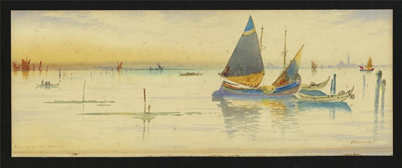 Evening On The Lagoon Venice Italy - Watercolour Painting - Signed Avondale3