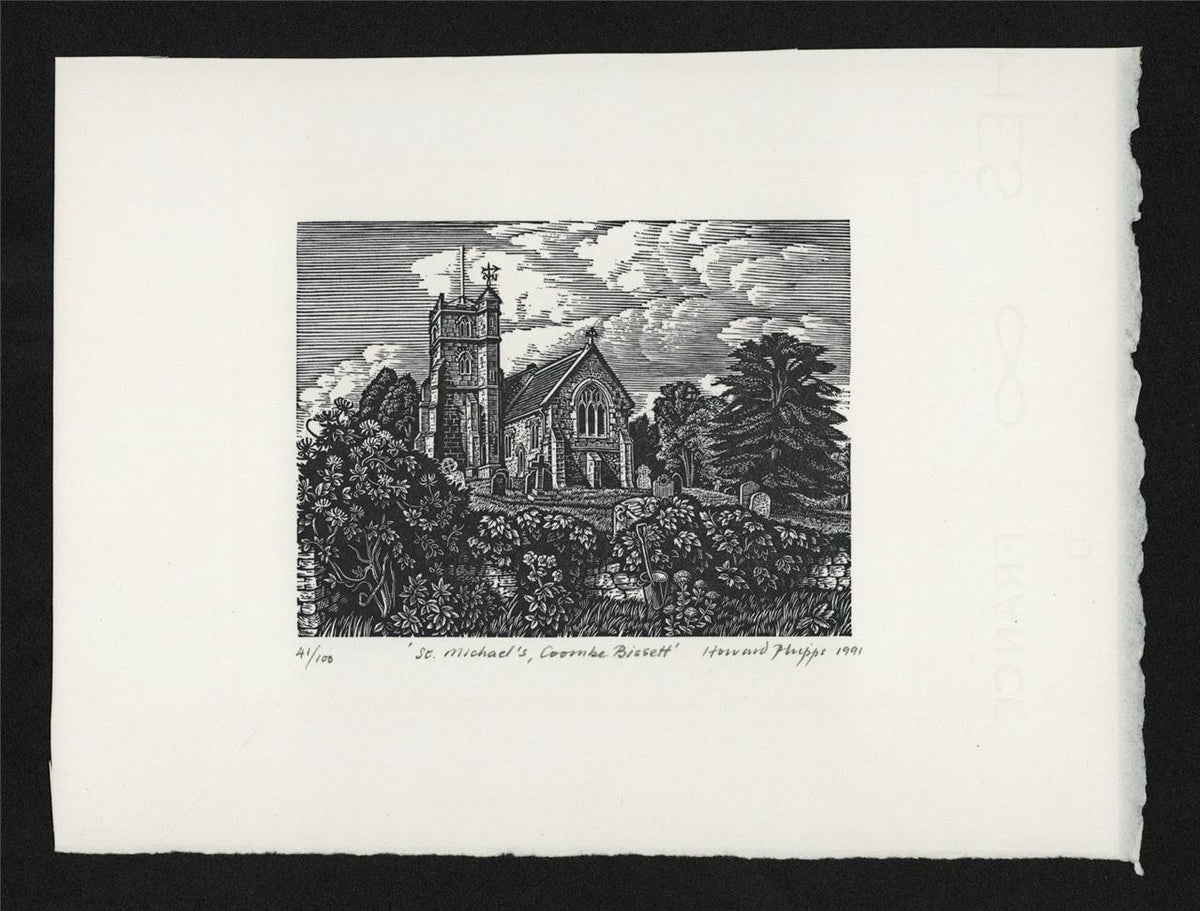 Howard Phipps Pencil Signed Wood Engraving St Michael's Coombe Bissett 19911