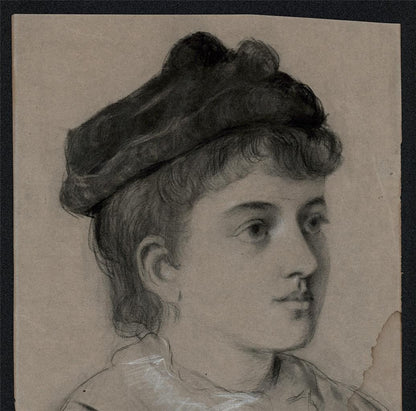 ELMA MARY GOVE (1832-1921) Antique Drawing LADY WEARING HAT - AMERICAN ARTIST7