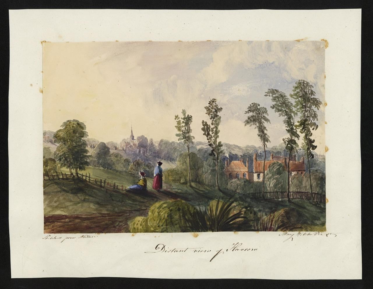 Mary Webster (1794-1883) Watercolour Painting - Distant View Harrow London c18411