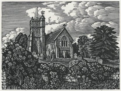 Howard Phipps Pencil Signed Wood Engraving St Michael's Coombe Bissett 19910