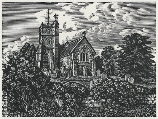 Howard Phipps Pencil Signed Wood Engraving St Michael's Coombe Bissett 19910