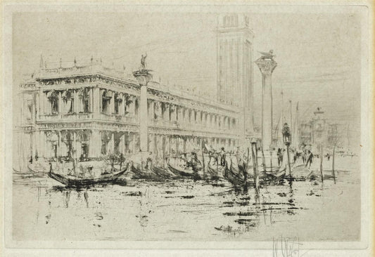 William Walcot (1874-1943) Pencil Signed Etching - Library Of San Marco Venice0