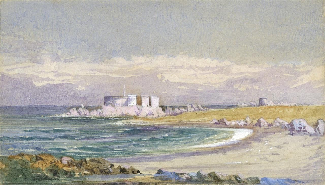 Fort Le Marchant Guernsey - Miniature Watercolour Painting - 19th Century0