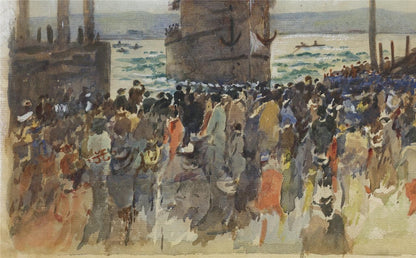 HMS Warspite Launch Devonport Plymouth 1913 Watercolour Painting - Signed4