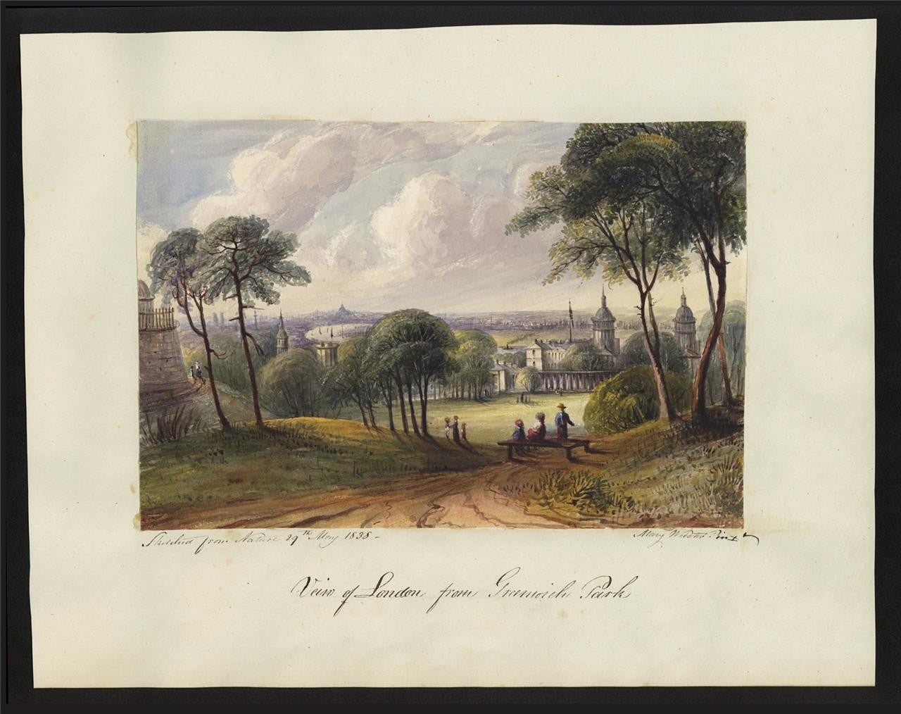 Mary Webster (1794-1883) Watercolour Painting London From Greenwich Park 18381