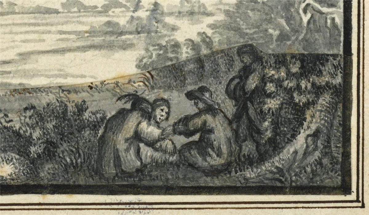 Figures In Landscape Small Watercolour Painting - Late 18th / Early 19th Century2