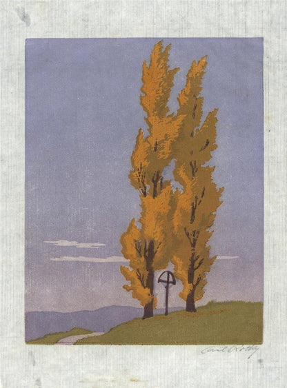 Carl Rotky (1891-1977) Pencil Signed Woodcut - Autumn Trees3