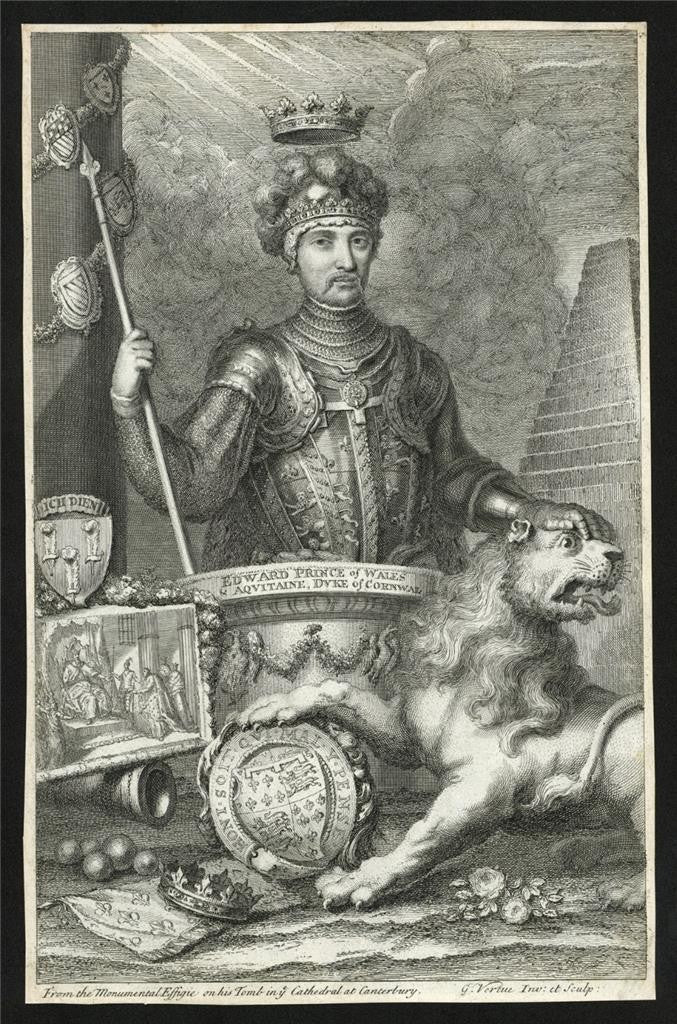 George Vertue - Portrait Edward Prince Of Wales - Antique Engraving1