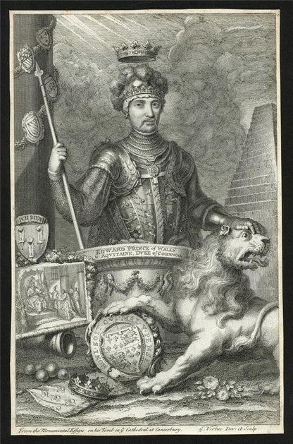 George Vertue - Portrait Edward Prince Of Wales - Antique Engraving1