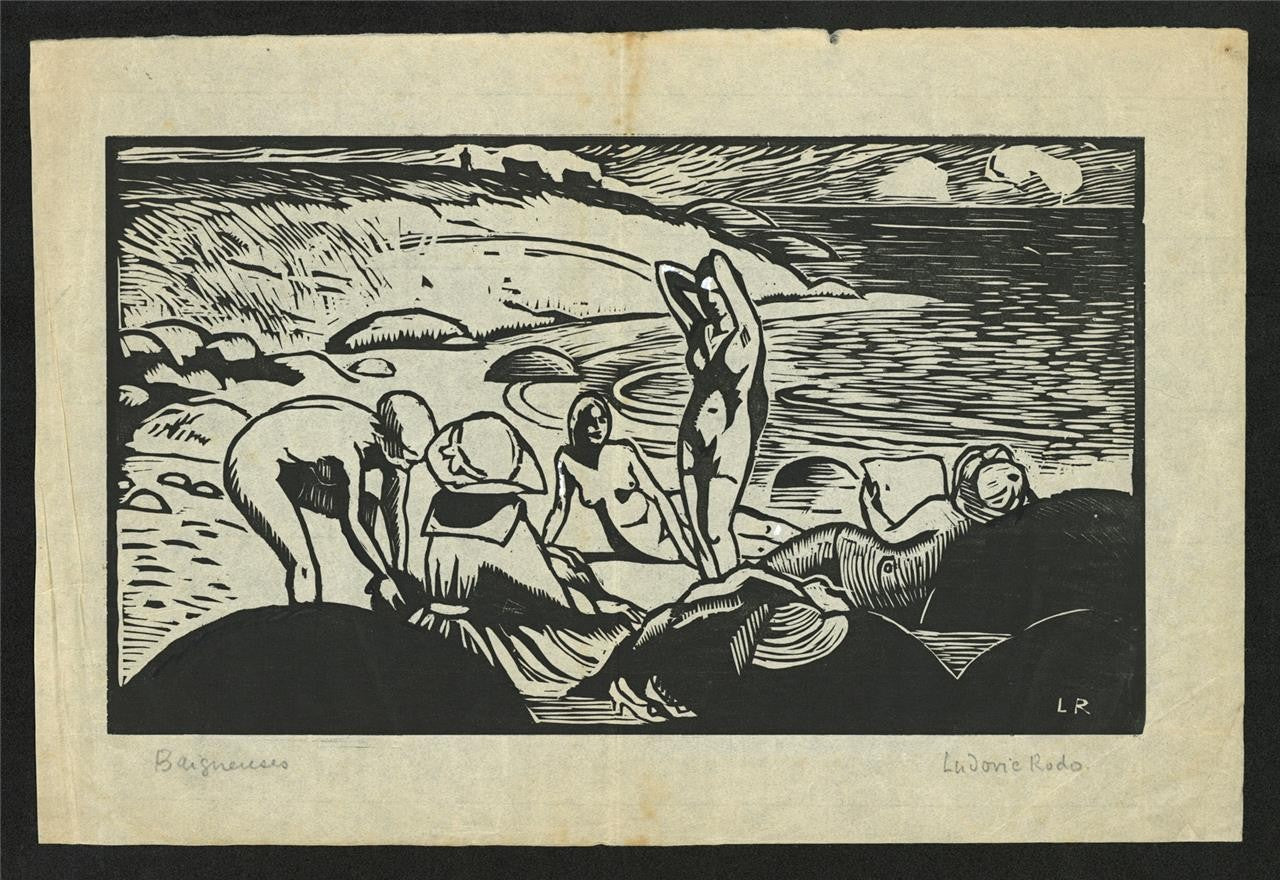 Ludovic-Rodo Pissarro (1878-1952) Pencil Signed Wood Engraving - Baigneuses1