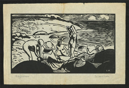 Ludovic-Rodo Pissarro (1878-1952) Pencil Signed Wood Engraving - Baigneuses1