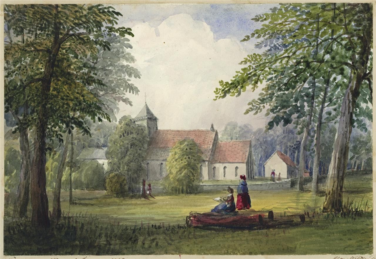 Mary Webster (1794-1883) Watercolour Painting - Church At Preston Brighton 18420