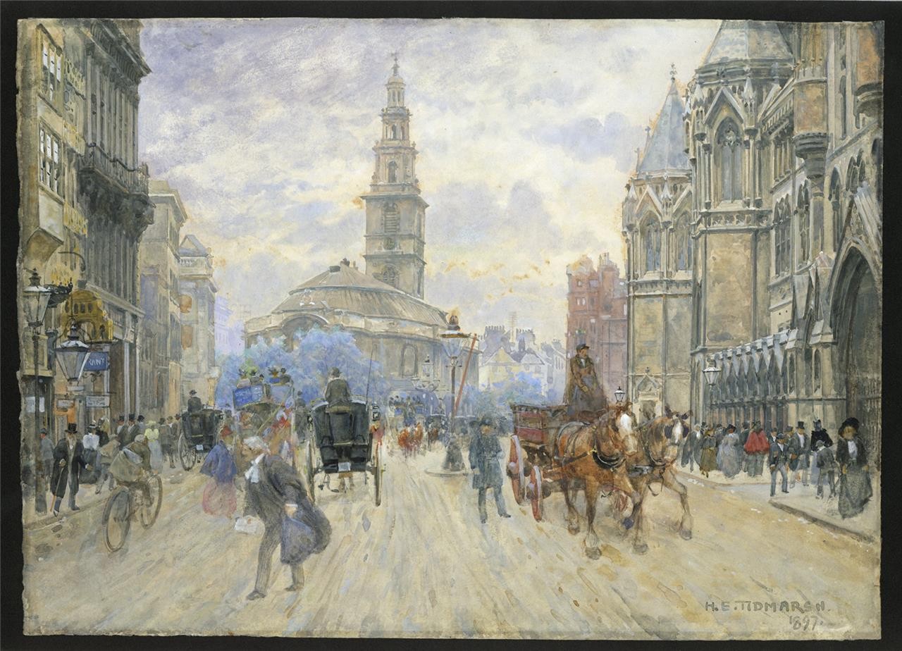 Henry Edward Tidmarsh Watercolour Painting - Royal Courts Of Justice London 18971