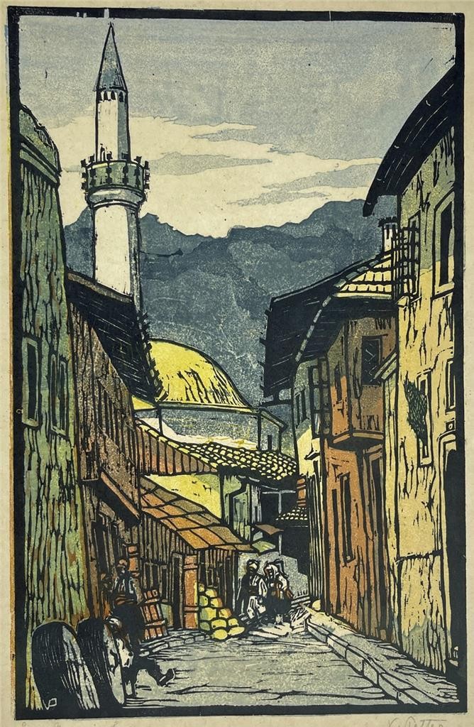 Valerie Petter-Zeis (1881-1963) Pencil Signed Woodcut - Sarajevo0