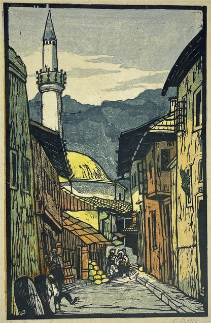 Valerie Petter-Zeis (1881-1963) Pencil Signed Woodcut - Sarajevo0
