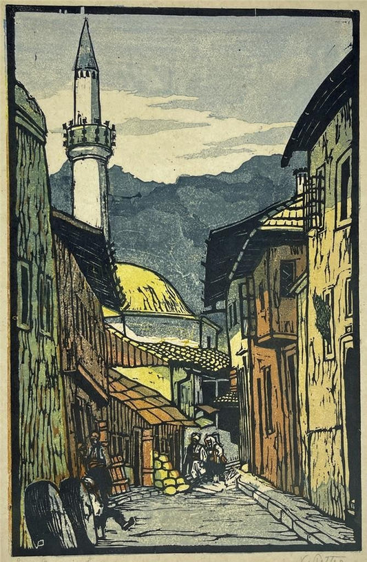 Valerie Petter-Zeis (1881-1963) Pencil Signed Woodcut - Sarajevo0
