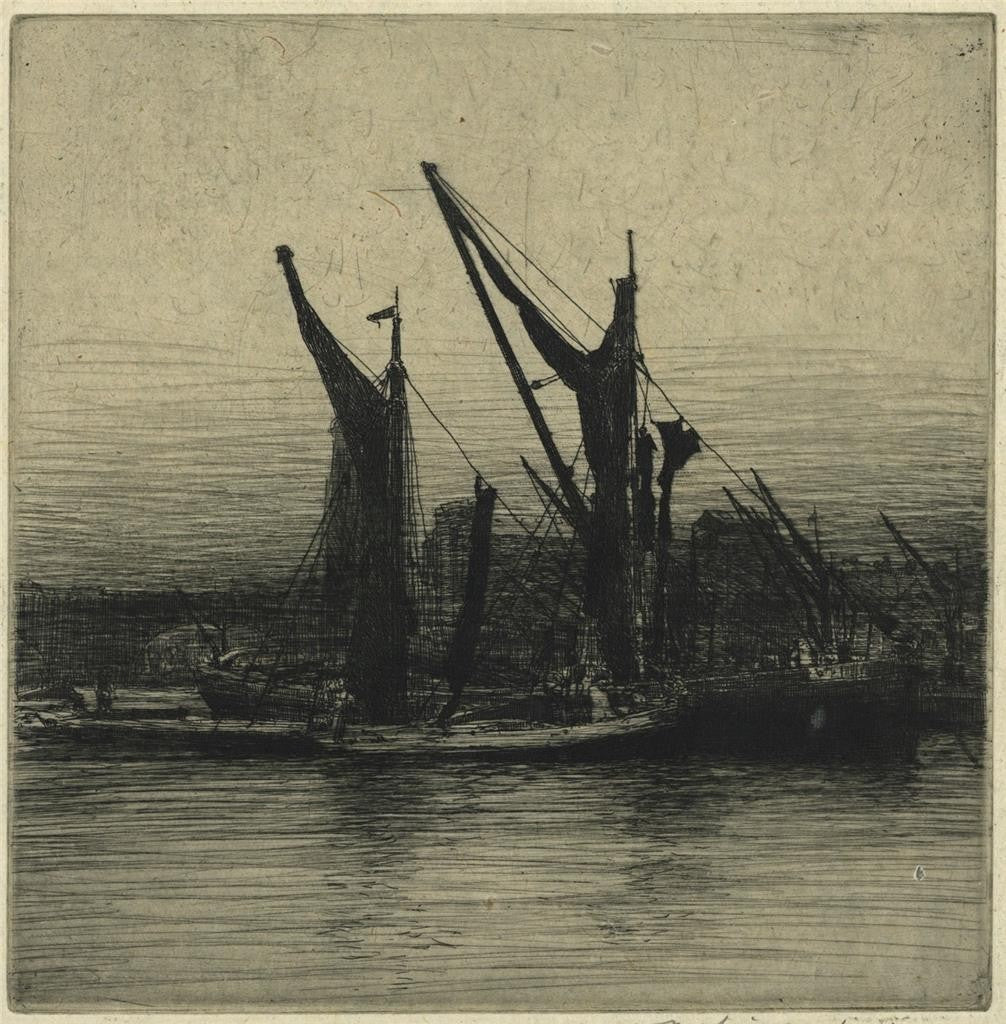 Mortimer Menpes (1855-1938) - Pencil Signed Etching - Hay Barges Thames London0