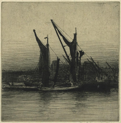 Mortimer Menpes (1855-1938) - Pencil Signed Etching - Hay Barges Thames London0