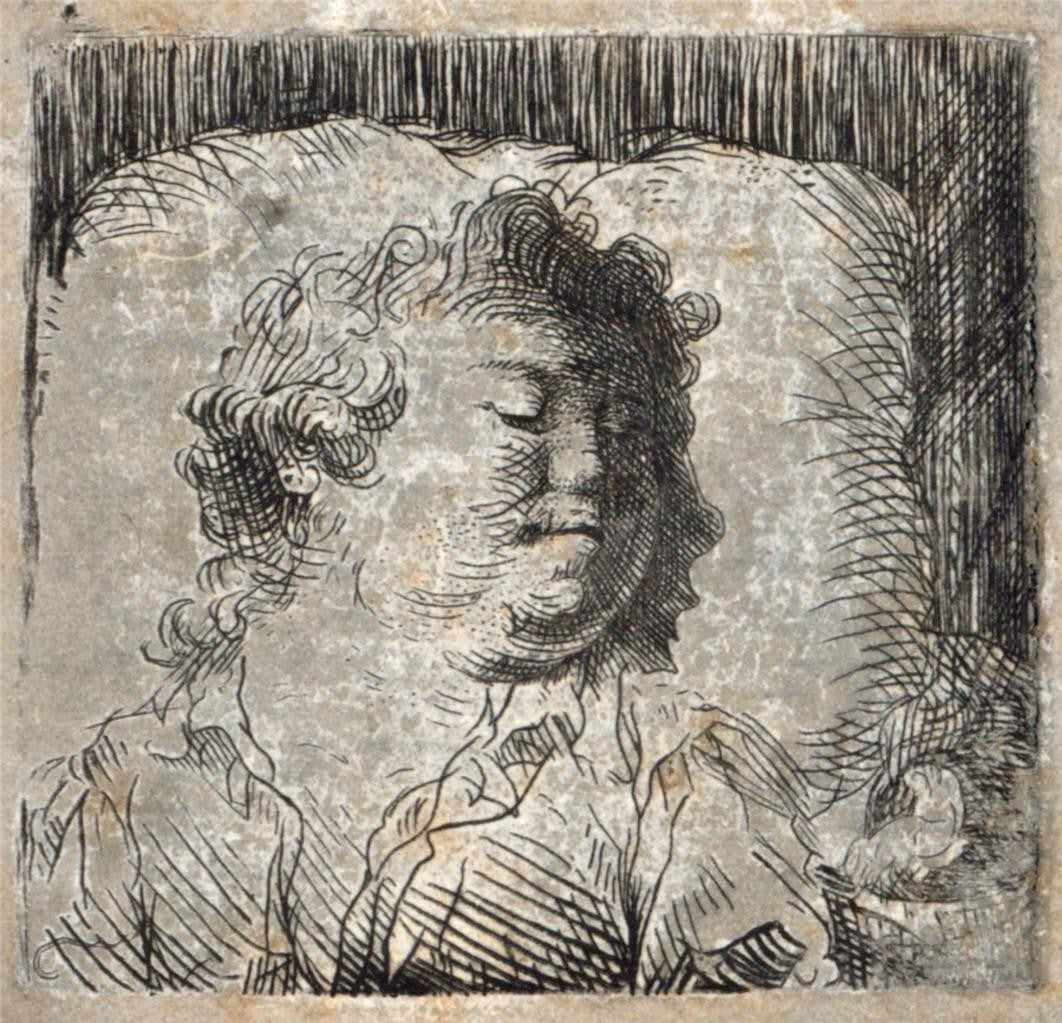 After Rembrandt - Sleeping Child - Antique Engraving / Etching0