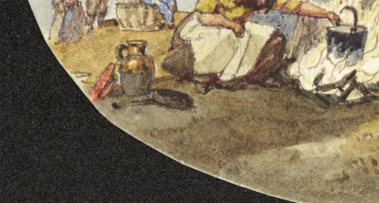 Figures In Rural Landscape Miniature Watercolour Painting 19th Century2