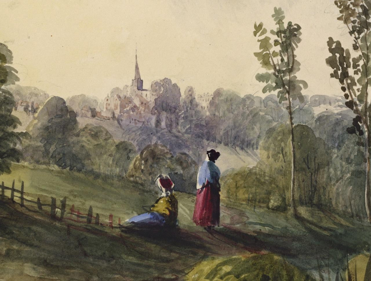Mary Webster (1794-1883) Watercolour Painting - Distant View Harrow London c18417