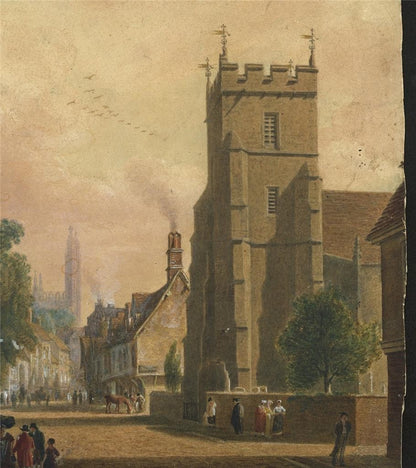 Trumpington Street Cambridge Watercolour Painting 19th Century In Style Of Pugin7